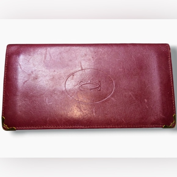 Cartier | Must De Cartier Burgundy Leather "Double C" Logo Long Bifold Wallet - Picture 1 of 11